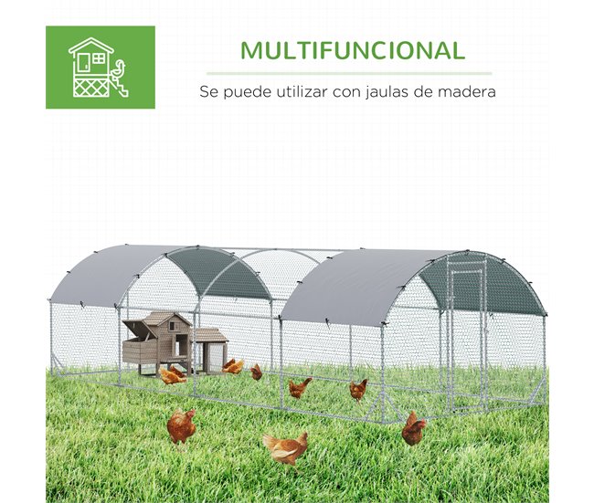 Gallinero Acero Galvanizado, Tela Oxford Gris