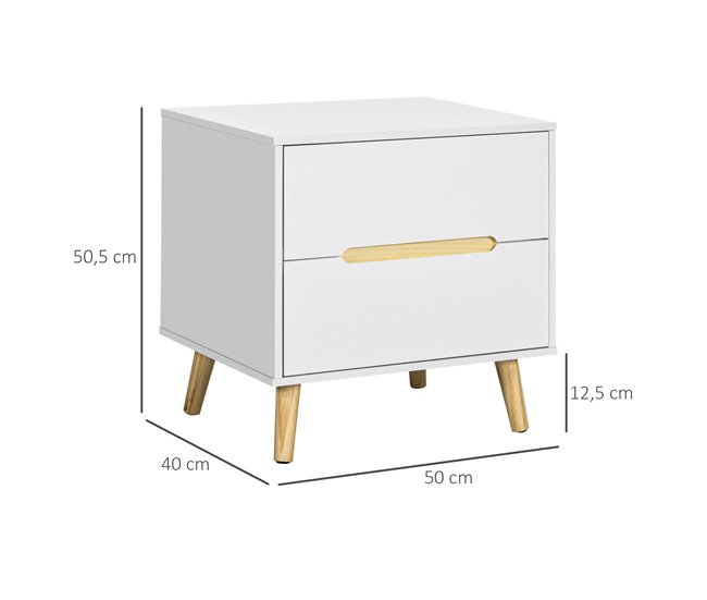 Mesilla de Noche Melamina de Madera, Madera de Pino HOMCOM 50 Blanco