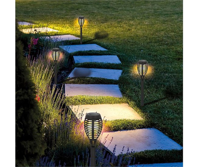 WELL HOME - Lámpara solar de jardín 'Flame' luces LED Negro