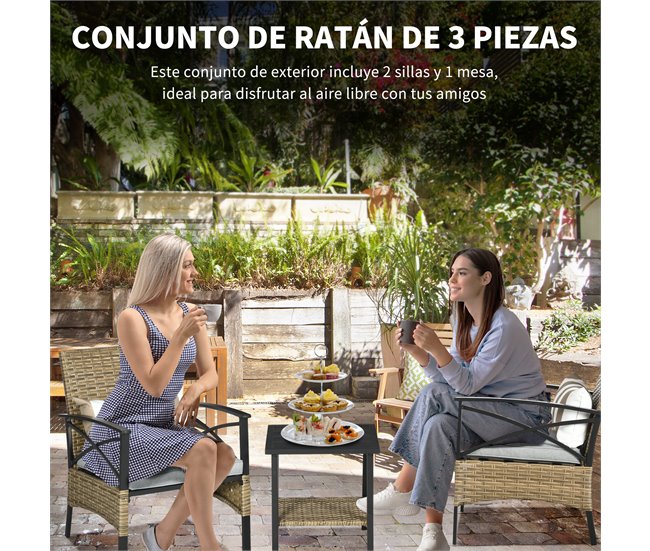 Muebles de Ratán Ratán PE, Poliéster, Acero Outsunny Crudo