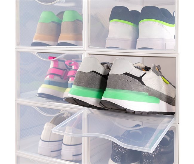 Pack 12 cajas zapatos plástico apilables y antivuelco Max Home Blanco