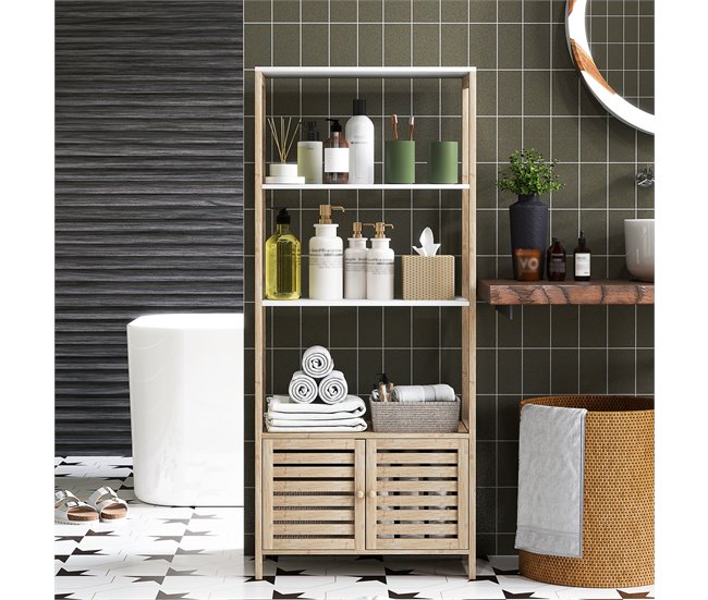 Estantería de Baño Bambú, MDF HOMCOM, hogar - baño Blanco