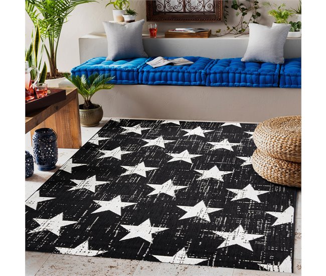 Alfombra de cuerda sisal FLAT Estrellas 160x230 Negro