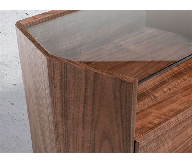ANGEL CERDA Mesita de noche nogal con tapa de cristal templado Nogal