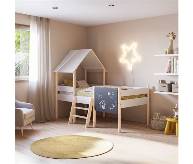 Cama cabaña Mokibed 202x110 Blanco/ Madera