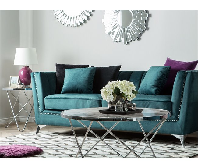 Beliani Sofá de 3 plazas Terciopelo GAULA Azul/ Verde