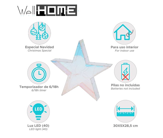 Estrella Luminosa con 40 Luces LED Frios Multicolor