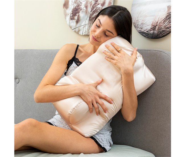 Almohada Cervical Antiarrugas con Funda de Satén Beige