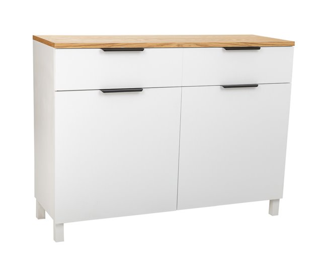 Aparador de madera de 2 cajones y 2 puertas Blanco
