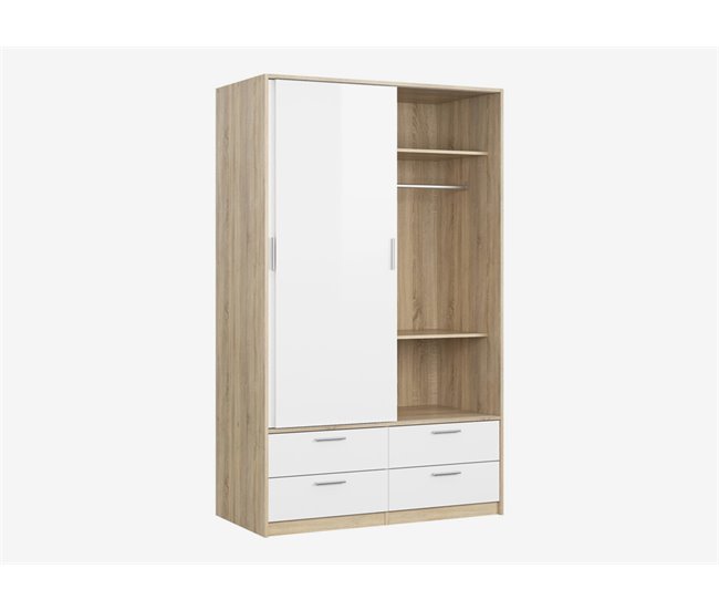 Armario KATY puertas correderas y cajones Blanco/ Madera