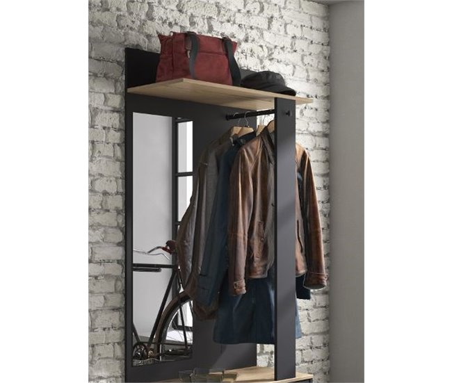 Mueble recibidor con espejo MANCHESTER Negro/ Madera