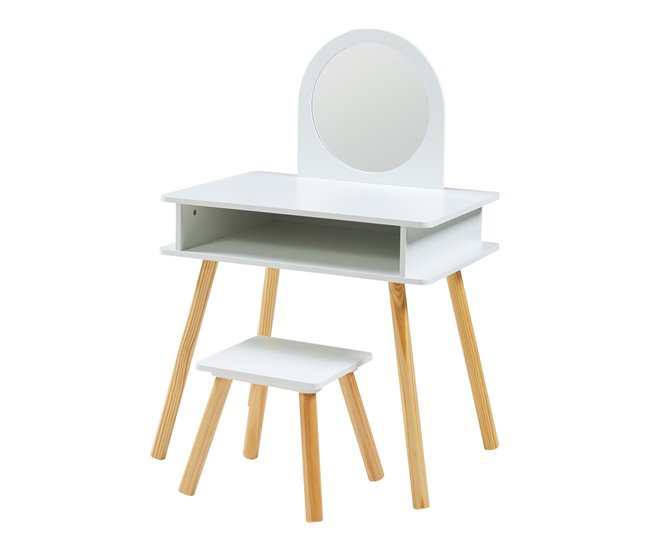Conforama Tocador infantil con taburete Ovanåker - Blanco/Natural [en.casa]
