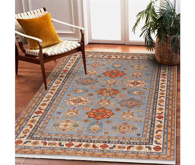 Alfombra KESHAN franjas Marco oriental 7683/53544 160x230 Azul