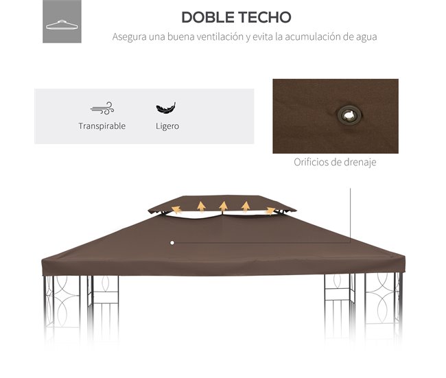 Techo de Repuesto para Cenador Poliéster Outsunny 400x300 Marron