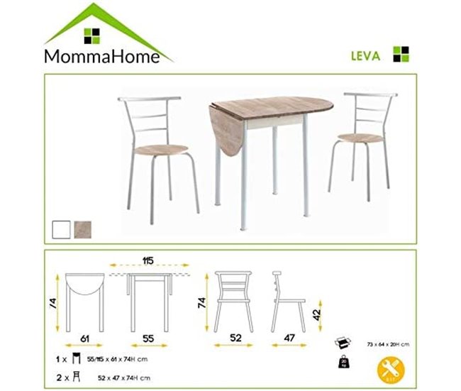 Set Mesa y 2 Sillas - Modelo LEVA Marron