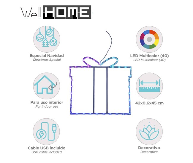 Caja de Regalo con 40 luces LED RGB y controlador Multicolor