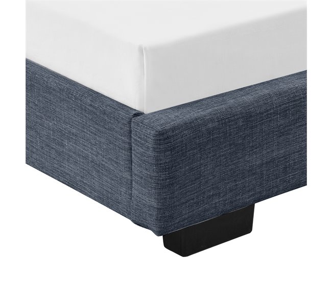 Corium Cama individual con somier tapizado en lienzo / MDF 96x214 Blanco/ Beige
