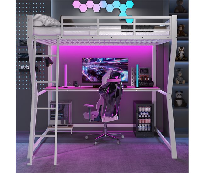 Cama alta para niños 145x204 Blanco/ Madera