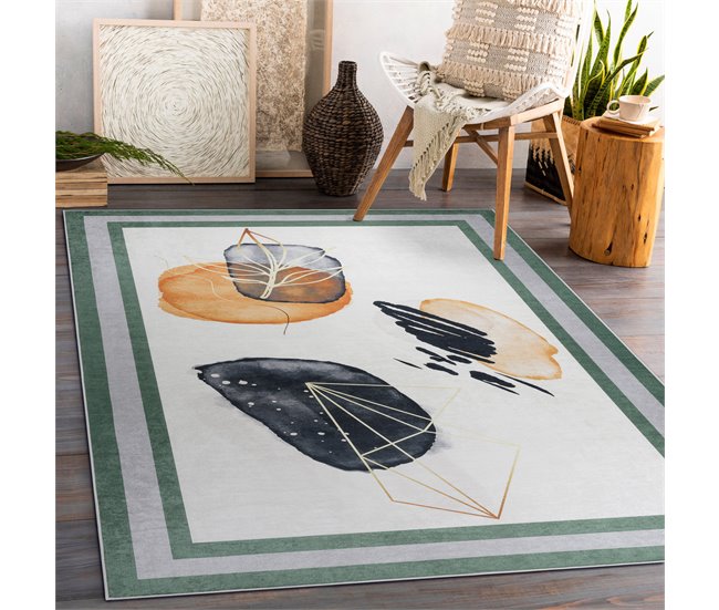 Alfombra lavable ANDRE 1088 Abstracción Marco 120x170 Blanco/ Gris