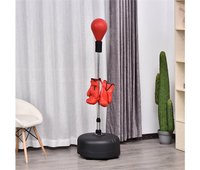 Saco de Boxeo de Pie Acero, PU, PE HOMCOM Rojo
