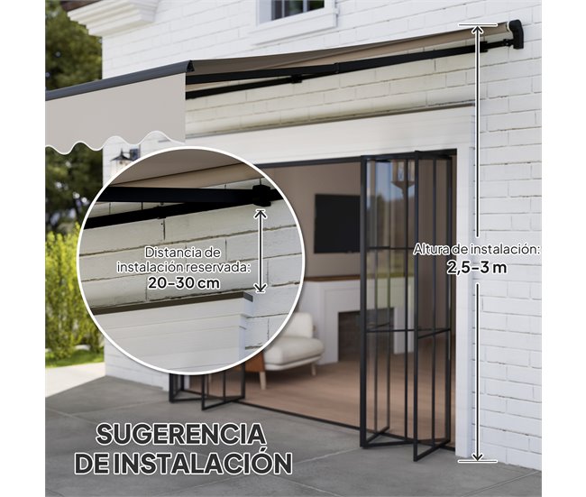Toldo Manual Retráctil Aluminio, Poliéster Outsunny 360x220 Crudo