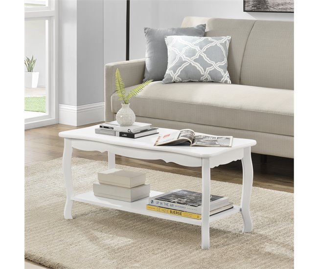 Mesa de centro Pearl Vintage con estante MDF lacado y pino Blanco