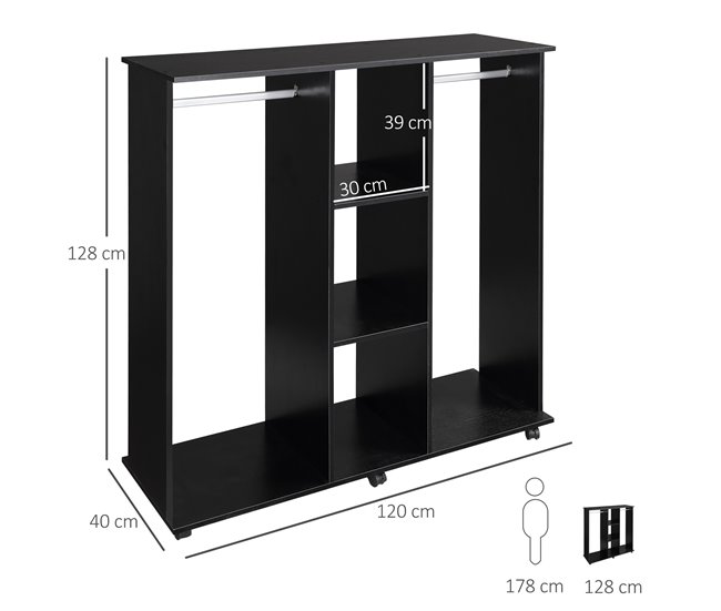 Armario Ropero Tablero de partículas, tubos de aluminio HOMCOM Negro