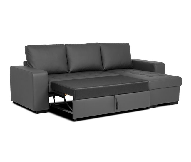 Chaise longue reversible piel sintética con cama HARRY Gris