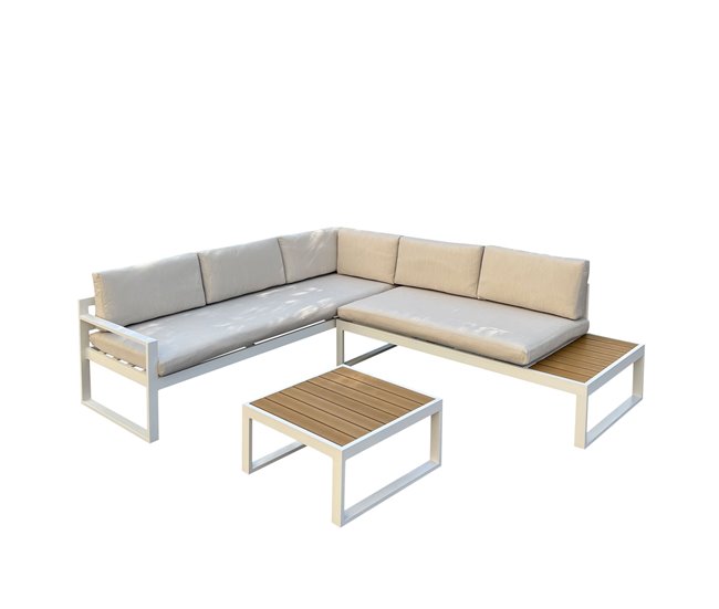 Set ANNABEL rinconera con mesa de centro color blanco y gris Blanco