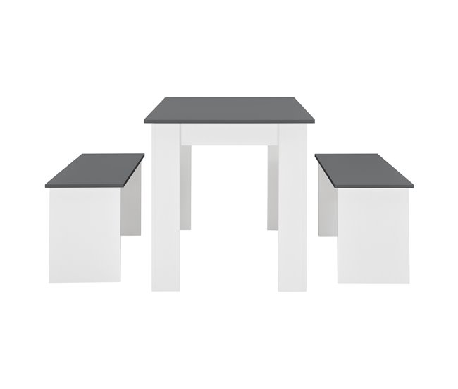 Conjunto de mesa de comedor + 2 bancos Hokksund aglomerado 110x70 Blanco