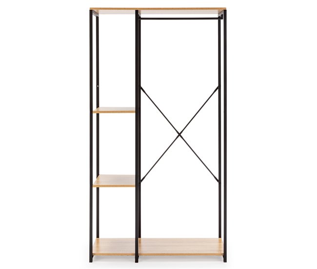 Perchero Lola con banco 3 estantes, color roble/negro, 167 cm altura Madera