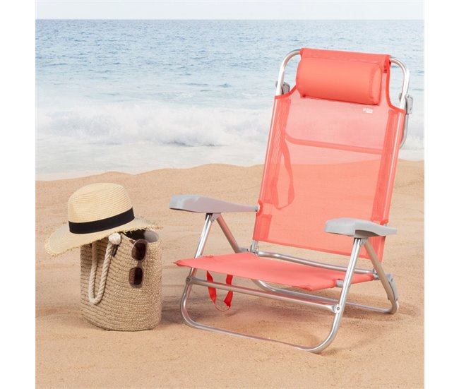 Aktive Silla de playa plegable y reclinable 7 posiciones Naranja