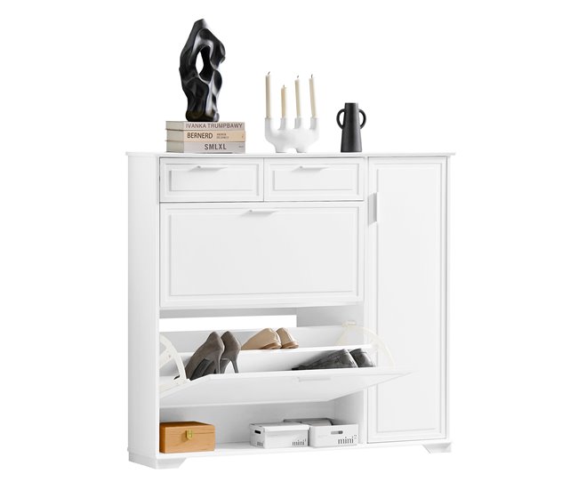 Zapatero con 2 Solapas,1 Puerta y 2 cajones FSR104-W SoBuy Blanco