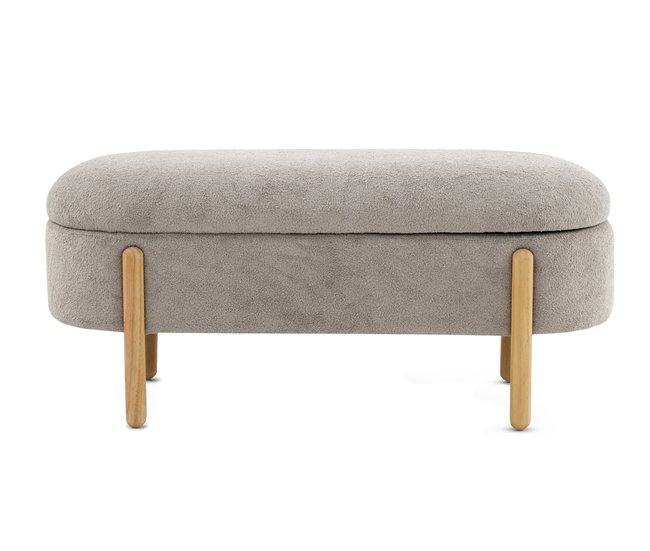 Banqueta-baul tapizada en boucle estructura y patas en pino Gris Claro