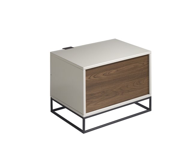 Mesita de noche madera gris y acero negro Gris/ Madera
