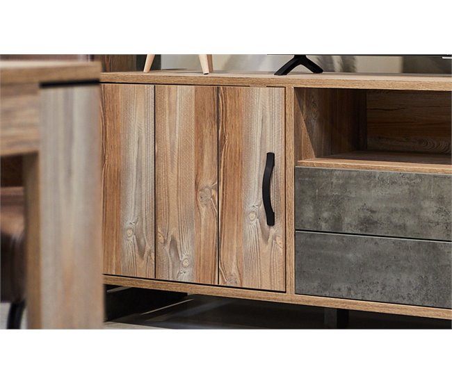 Mueble TV 1 puerta y 2 cajones INDUSTRY Gris/ Madera