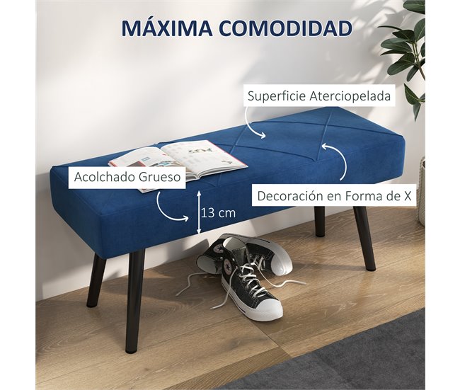 Banco de Cama Poliéster, Espuma HOMCOM Azul
