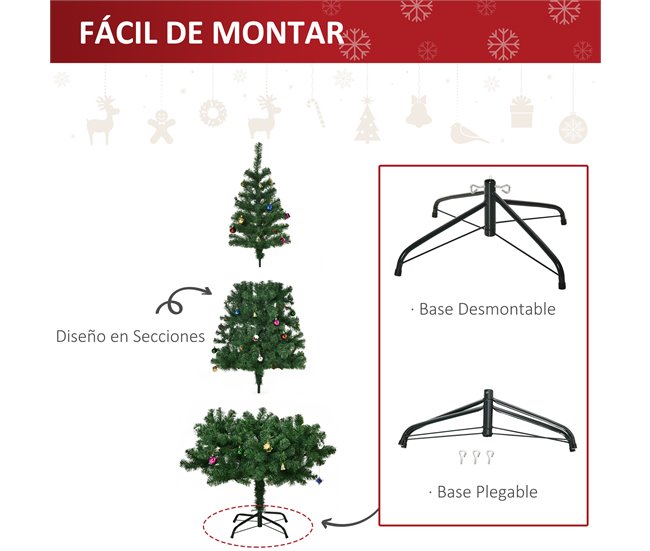 Árbol de Navidad PVC, Metal HOMCOM, hogar - decoración hogareña Verde