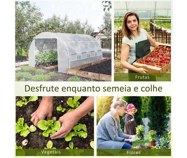 Invernadero de Túnel PE, Acero Galvanizado Outsunny Blanco