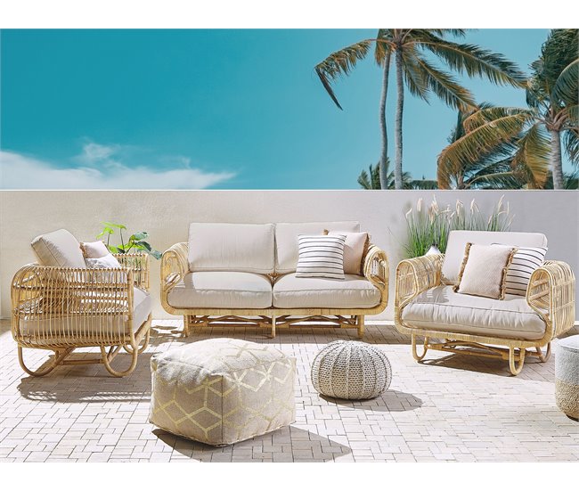 Beliani Conjunto de jardín Ratán DOLCEDO Blanco/ Beige