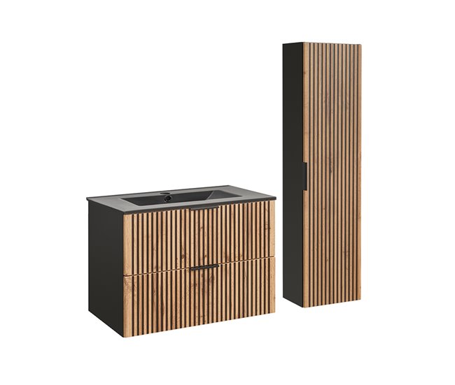 Conjunto mueble lavabo individual encastrado y columna Gaia 80 Madera