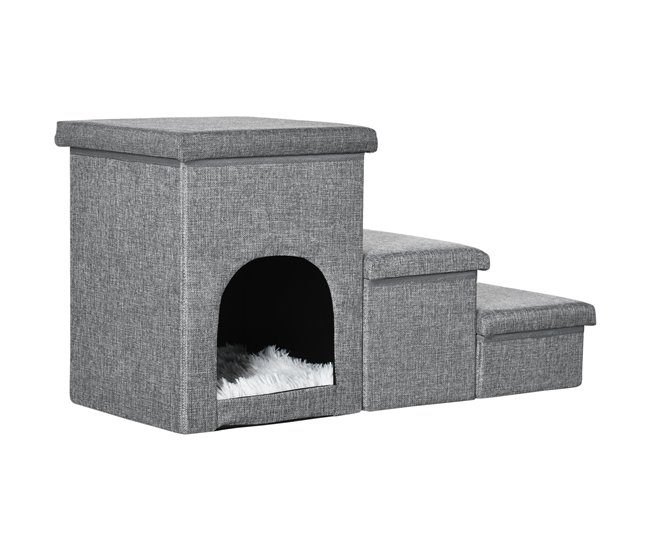 Escalera para Mascotas MDF, Lino sintético, Felpa, Algodón PP Gris
