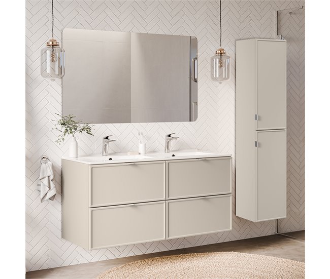 Conjunto de muebles con lavabo encastrado y columna Alba 120 Beige