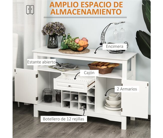 Aparador de Cocina MDF HOMCOM, hogar - cocina Blanco