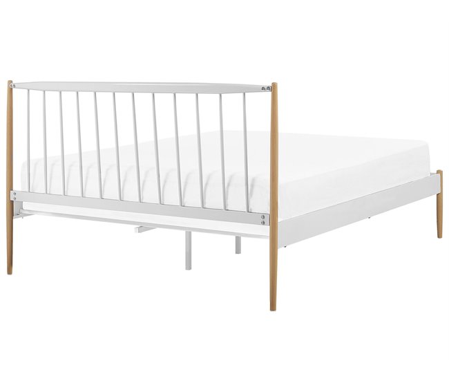 Beliani Cama con somier Metal MAURS 147x209 Blanco
