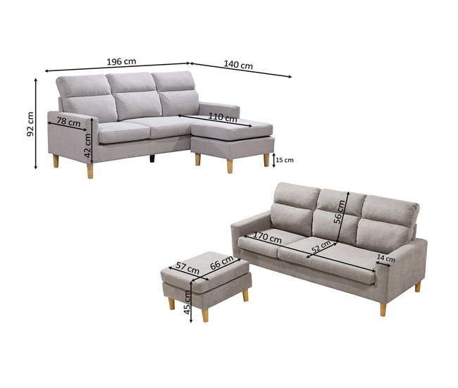 Sofa Agora + Puff Convertible en Chaise Longue Beige