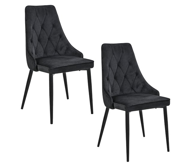 2x Silla tapizada capitoné de terciopelo SJ.054 Negro
