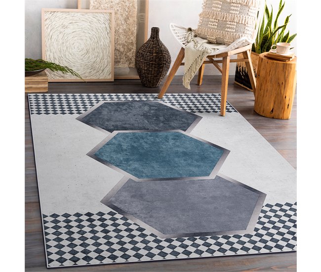 Alfombra lavable ANDRE 1168 Diamantes Geométrico 160x220 Blanco/ Gris