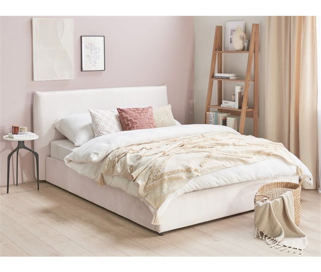 Beliani Cama con almacenaje Terciopelo LAVAUR 183x210 Blanco/ Beige