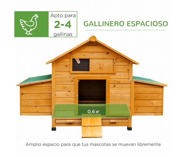 Gallinero de Madera Exterior Madera de abeto PawHut Marron